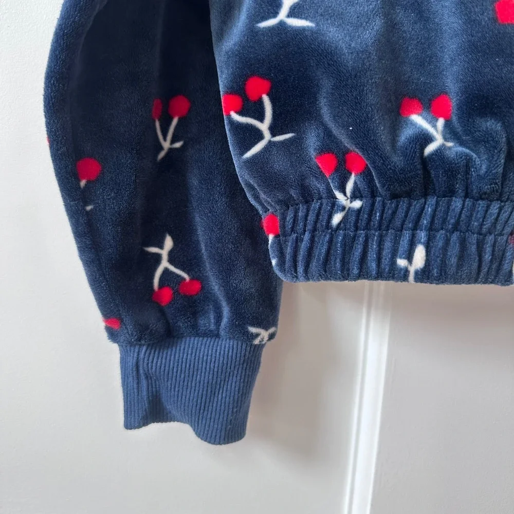 Jessica Simpson Girls Navy Blue Cherry Print Velour Sweatshirt Size 6 Y2K inspt